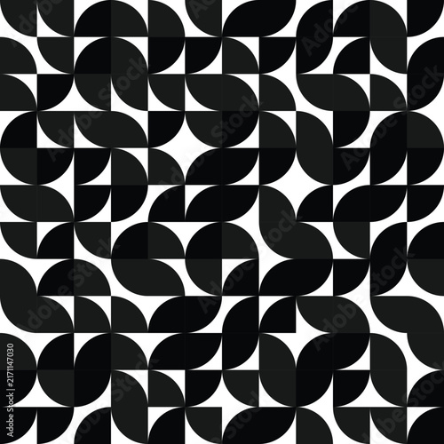 Black Geometric Abstract Pattern with Curved Shapes and Modern Retro Vector Style