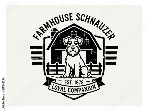 Obraz w ramie Farmhouse Schnauzer Rustic Badge