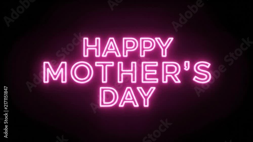 Pink Happy Mother's Day Neon Sign Glowing on Black Background. 4K Video