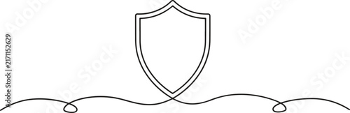 Continuous line drawing of a shield icon