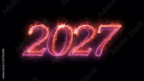 Fiery burning number 2027 with glowing flames on black background combustion abstract elemental illumination background wallpaper