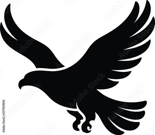 Bild auf Leinwand Eagle silhouette vector, soaring hawk bird of prey icon, black falcon flying mas