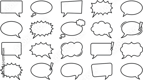 Collection of various comic book style speech bubbles and text frames