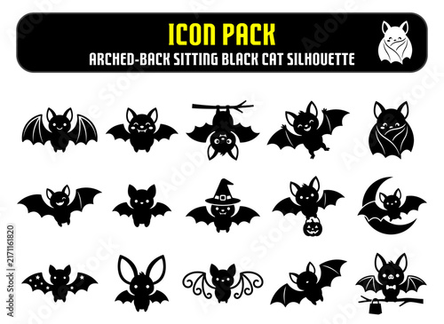 Collection of various cute bat silhouettes for halloween design projects isolated on a plain white background set