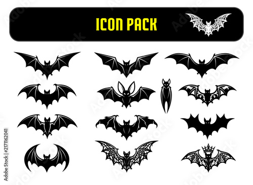 Collection of various black bat silhouettes for halloween decorations and gothic style graphic design element vector set