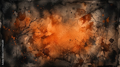 Orange and black watercolour gradient autumn halloween background