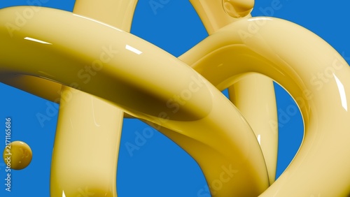 Fotografía Intertwining golden liquid curves against a vibrant azure field