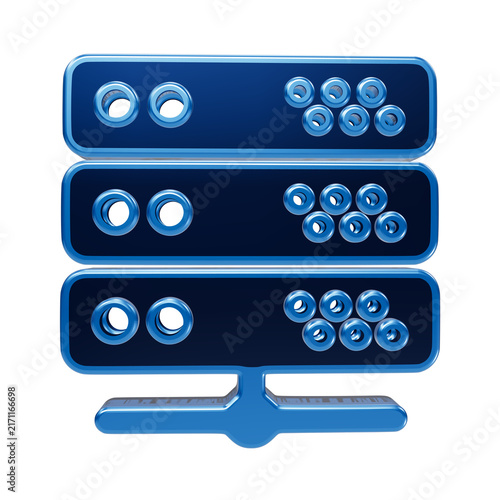 Shiny blue 3d of a server rack with network connectivity symbol isolated on a black background, for data center, and cloud computing isolated on a transparent background