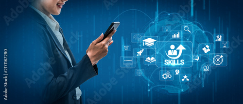 Professional Individual Engaging with Technology While Exploring Skills Development and Education in a Modern Digital Environment Quark.