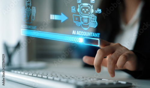 Foto Transition from Traditional Accountant to AI Accountant with Technology Interaction in a Modern Workspace Environment
