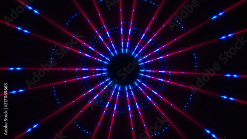 Картината върху платно Dynamic hyperspace tunnel with glowing red and blue neon light rays