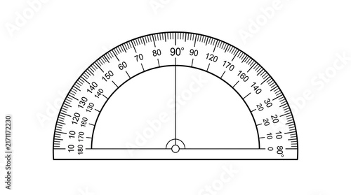 Dual Scale Protractor Line Art | Geometric Angle Measuring Tool Vector Illustration