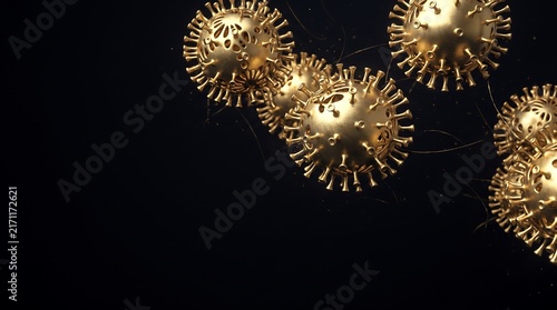 Textured Golden Virus Particles Floating Together