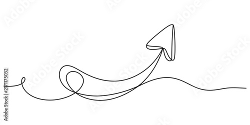Fotografie Single continuous line drawing of a curving arrow, representing progress, growth, and positive movement, abstract graphic element for web design or business