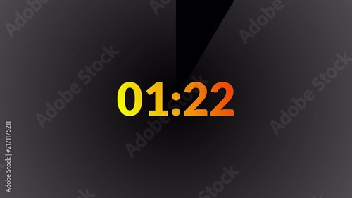 Ninty seconds countdown animation, Ninty second countdown timer video from 90 to 0 second on transparent background,1.5 minute timer counts hours minutes seconds in 60 seconds in 4k with alpha channel