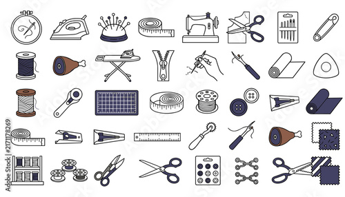 Obraz na plátne Sewing and tailoring vector line icon set featuring professional dressmaking too