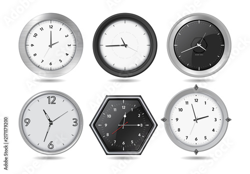 Obraz na płótnie Six modern wall clocks on transparent background