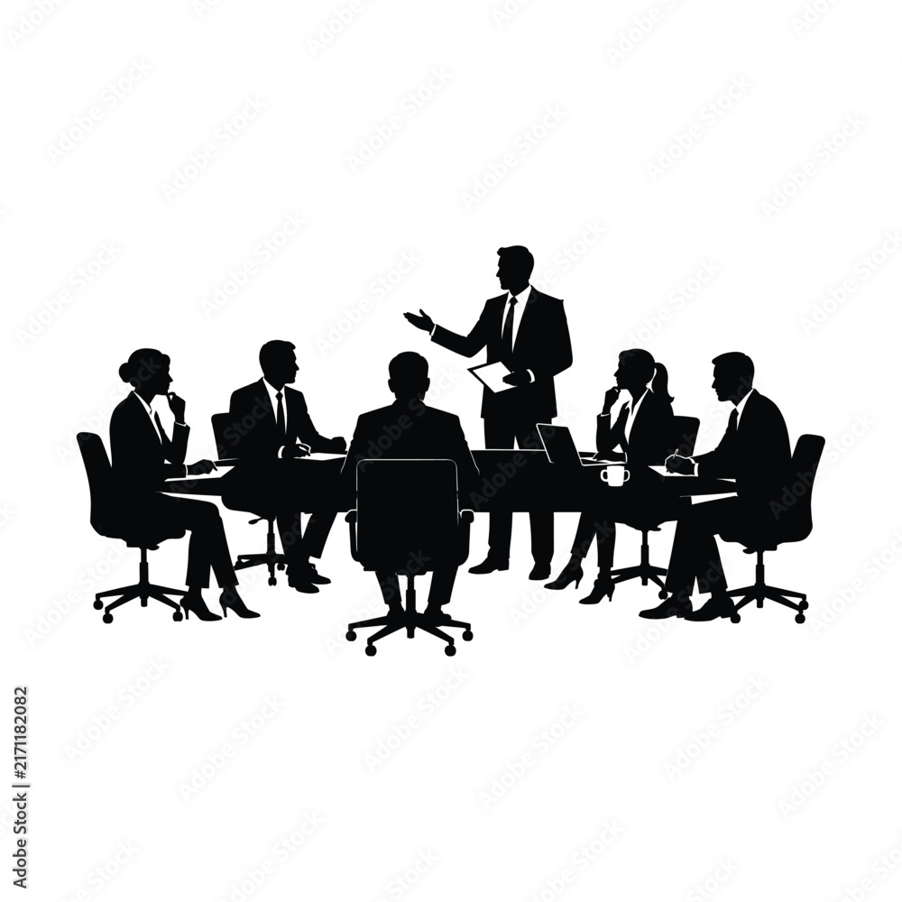 Fototapeta premium Business Team Meeting Silhouette, Corporate Office Presentation