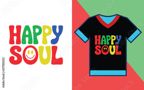 Photography Happy soul typography t-shirt with a yellow smiley face isolated on a white back