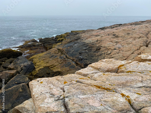 Schoodic Point, Acadia National Park located at the southern tip of Schoodic Peninsula in Winter Harbor, Maine, provides one of the best places to view pounding surf during rough seas. 