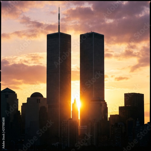 9/11 Patriot Day 20th Anniversary Remembrance with American Flag and New York Skyline