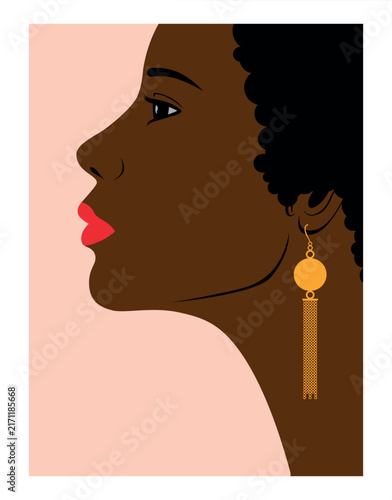Elegant female profile with gold jewelry design