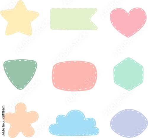 Cute pastel stitched sticker labels collection, blank frames and speech bubbles vector set