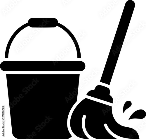 Fotografie Cleaning bucket and mop icon for housekeeping service isolated on transparent ba
