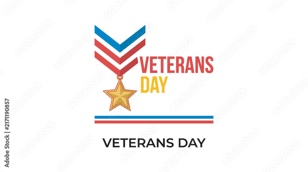 Fototapeta premium Veterans Day Veterans Day vector design featuring gold star medal on red and blue stripes isolated on white background for holiday graphic USA