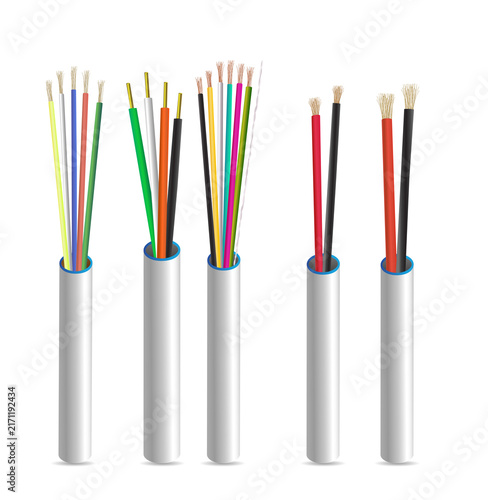 Vibrant colorful wires and cables for electrical connections on transparent background