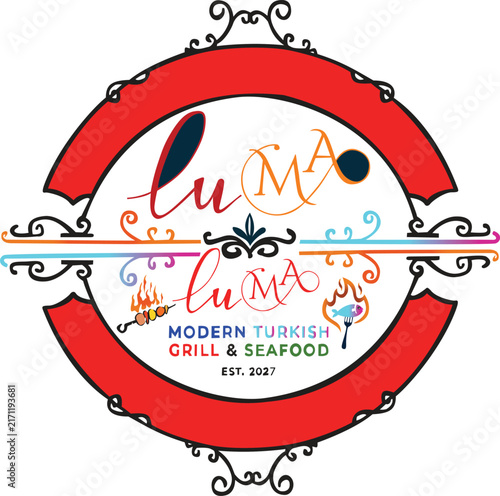 Mediterranean Seafood and Grill Business Stamp Vector