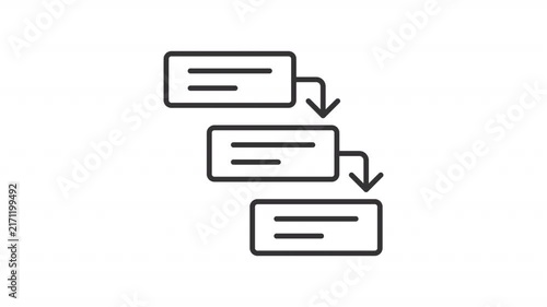 Waterfall methodology outline animation. Step by step guidance animated icon. Sequential project management approach. Continuous process. Flat line motion graphic loop on transparent white