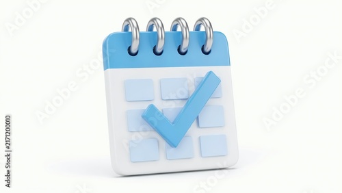 3D calendar icon with check mark isolated on white background. Perfect for business scheduling and deadline management concepts.