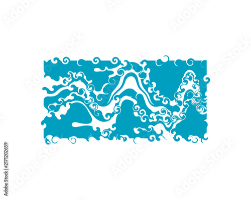 Abstract blue liquid marble rectangle vector texture with distorted ocean waves, curly fluid foam, marbling pattern
