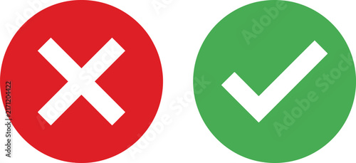 Red cross mark and green check mark icons as symbols for correct and incorrect choice