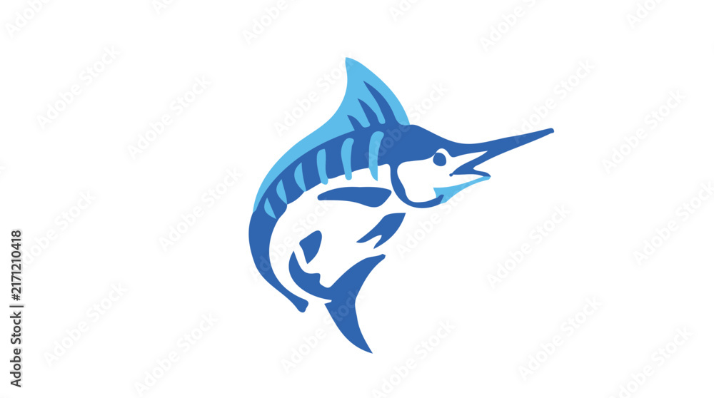 Fototapeta premium Blue Marlin icon flat design colorful vector illustration