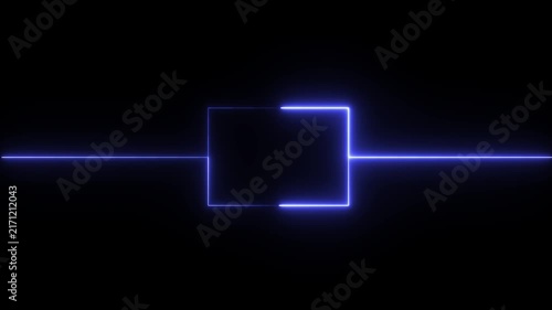 Abstract blue neon light square frame animation with horizontal glowing lines moving on black background for digital display and futuristic concept art.