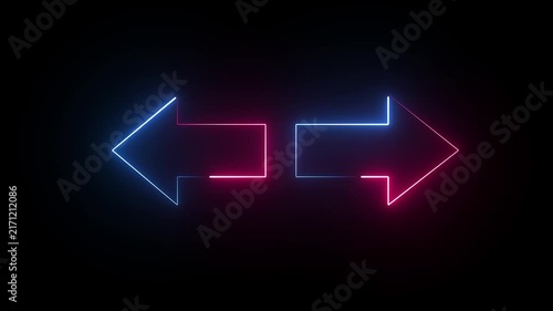 Neon glowing arrows pointing left and right isolated on black background cinematic motion graphic loop for signage digital signage display animation art.