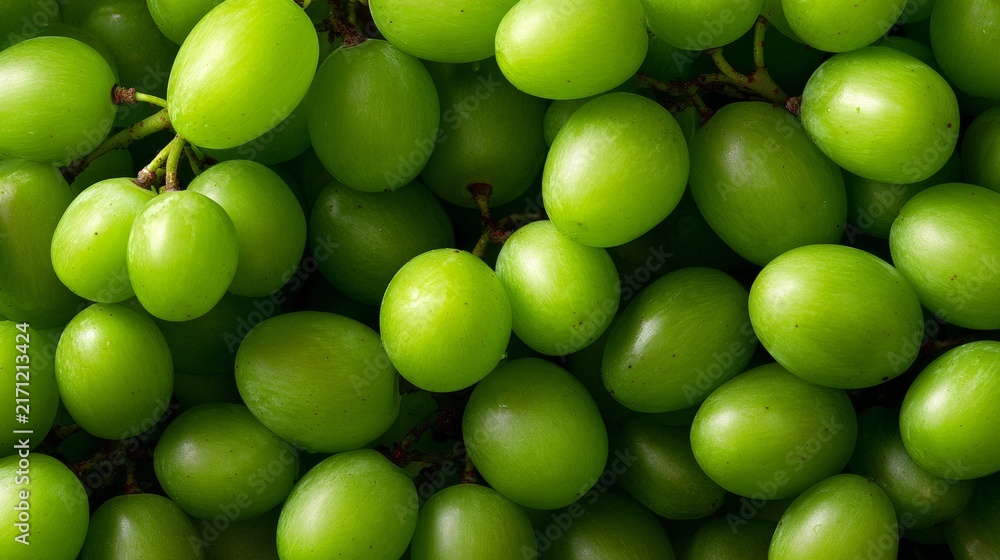 Obraz premium Fresh green grapes shine in soft, vibrant light