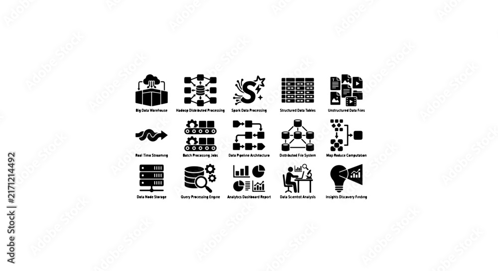 Fototapeta premium Data Management Icons, Database Structure Icons, Business Analytics Icons, 15 Vector Icons