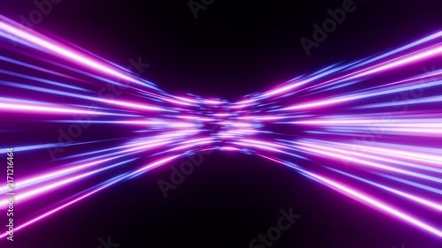 Neon light streaks form a glowing tunnel in a seamless loop