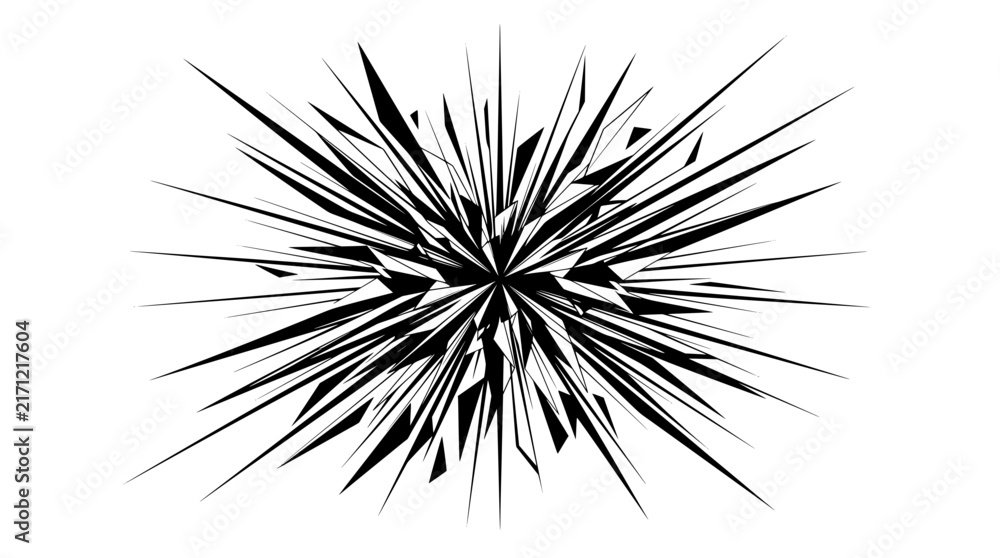 Obraz premium Abstract black and white explosion vector with sharp shards and radial burst lines