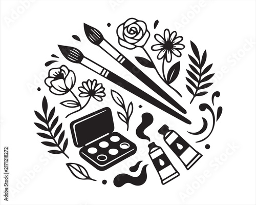 Brush flower leaf paint set