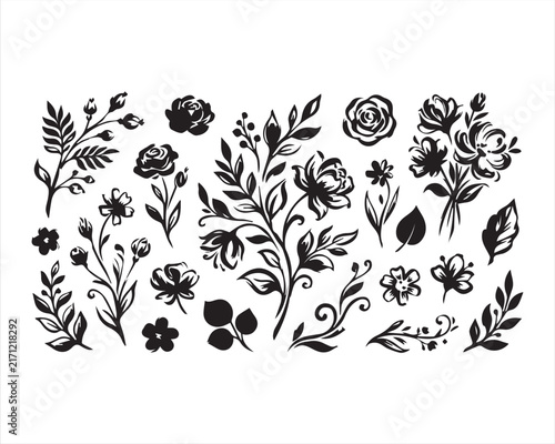 Brush flower leaf paint set