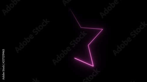 Glowing neon pink five-pointed star outline tilted on solid black background for cyber retro futuristic aesthetic. 4K video.