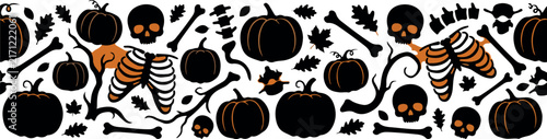 Halloween Skull and Bone Silhouette Border – Monochrome Horror Frame Design