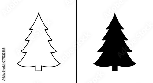 Simple christmas tree icon pair black and white