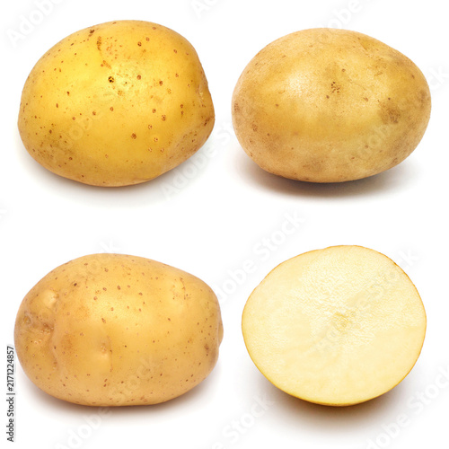 Harvest of young potato isolated on white background. Fresh healthy vegetable