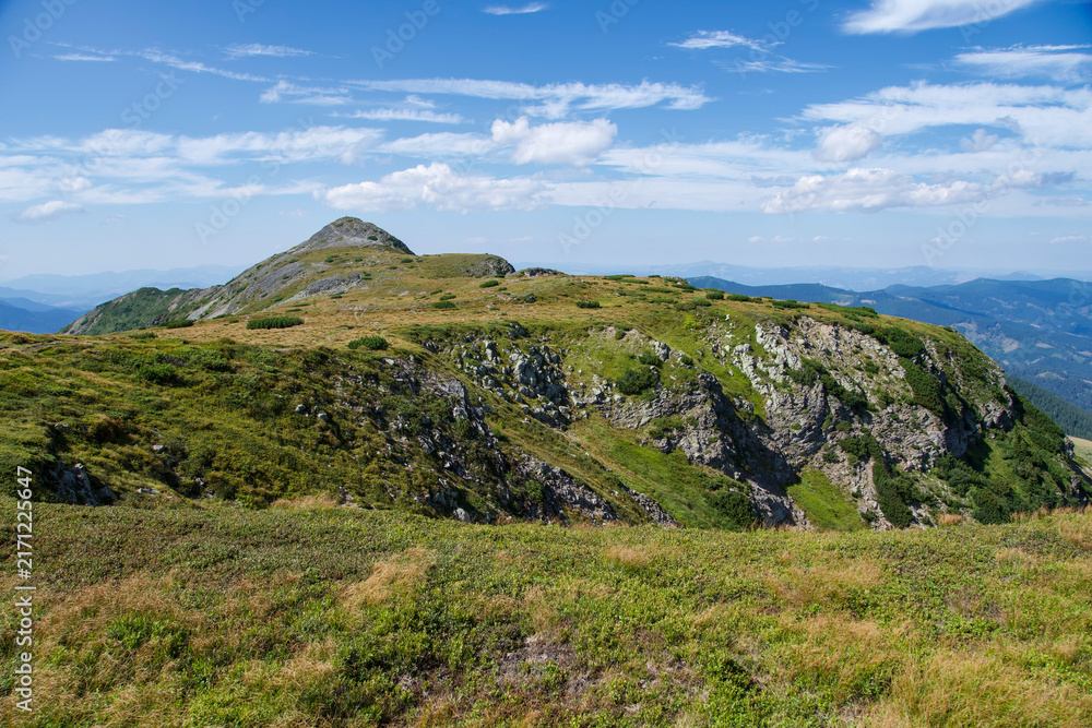 Fototapeta premium mountain landscape with blue sky, Pietrosul Calimanilor Peak, Calimani Mountains, Romania 