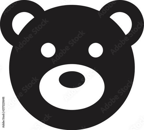 Minimalist bear head icon, black teddy bear face vector, simple animal logo